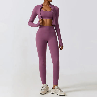 Athletic Wear Women's 2/3Pcs Bra - Long Sleeve Crop Top - Leggings Set