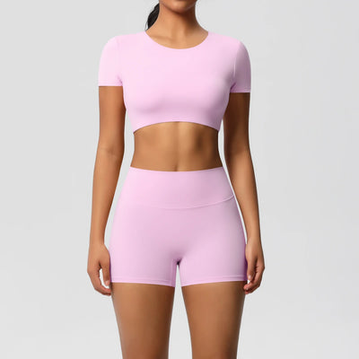 2-Piece Yoga Sportswear Set Gym Top and High Wast Shorts