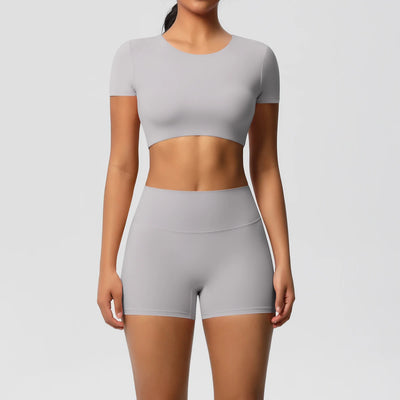 2-Piece Yoga Sportswear Set Gym Top and High Wast Shorts