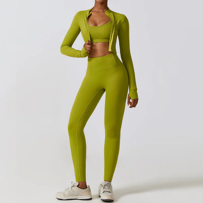 Athletic Wear Women's 2/3Pcs Bra - Long Sleeve Crop Top - Leggings Set