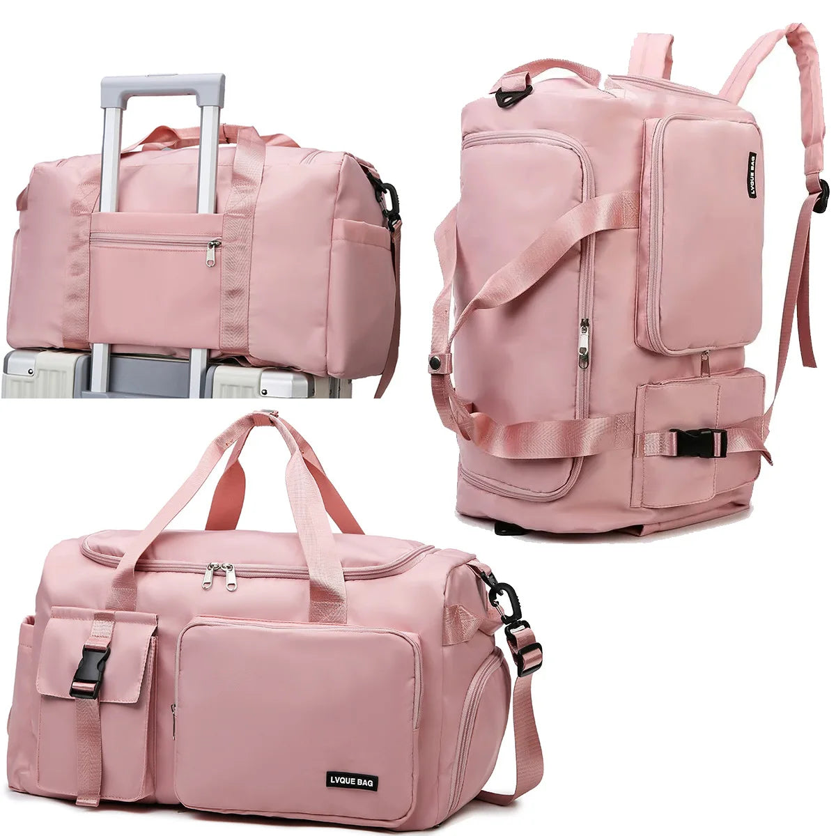 1.	pink waterproof gym bag with shoe compartment for women
2.	girly fitness duffel bag that converts to backpack
3.	cute dry wet separation gym bag for women
4.	women’s convertible workout backpack with wet pocket
5.	stylish gym bag with backpack straps for girls
6.	multi-functional fitness bag for women with dry wet pockets
7.	travel-friendly waterproof gym bag for ladies
8.	backpack duffel bag for gym and swimming women
9.	lightweight workout bag for women with wet compartment
10.	feminine convertible gym