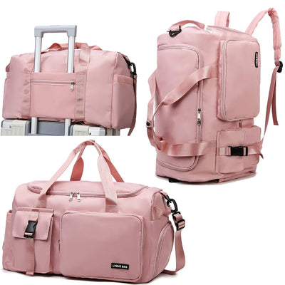 1.	pink waterproof gym bag with shoe compartment for women
2.	girly fitness duffel bag that converts to backpack
3.	cute dry wet separation gym bag for women
4.	women’s convertible workout backpack with wet pocket
5.	stylish gym bag with backpack straps for girls
6.	multi-functional fitness bag for women with dry wet pockets
7.	travel-friendly waterproof gym bag for ladies
8.	backpack duffel bag for gym and swimming women
9.	lightweight workout bag for women with wet compartment
10.	feminine convertible gym