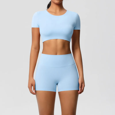 2-Piece Yoga Sportswear Set Gym Top and High Wast Shorts