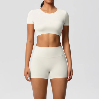 2-Piece Yoga Sportswear Set Gym Top and High Wast Shorts