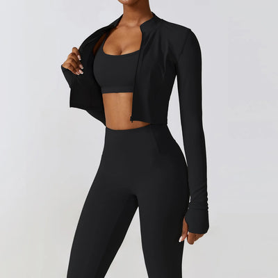 Athletic Wear Women's 2/3Pcs Bra - Long Sleeve Crop Top - Leggings Set