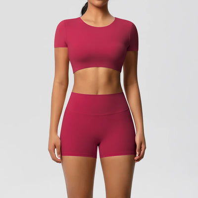 2-Piece Yoga Sportswear Set Gym Top and High Wast Shorts