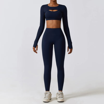 Athletic Wear Women's 2/3Pcs Bra - Long Sleeve Crop Top - Leggings Set