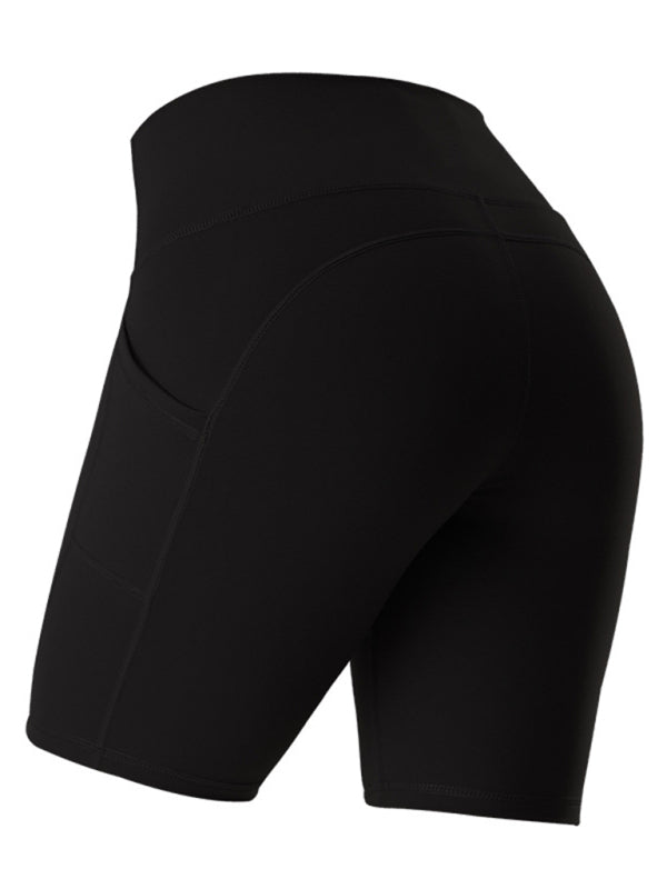 Stitching Five Point Pockets High Waist Hip Lifting Cycling Shorts