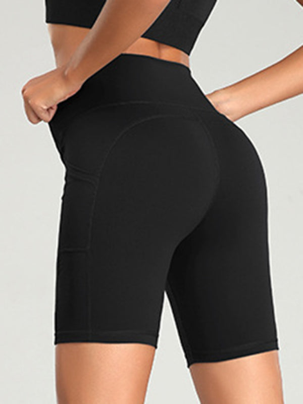 Stitching Five Point Pockets High Waist Hip Lifting Cycling Shorts