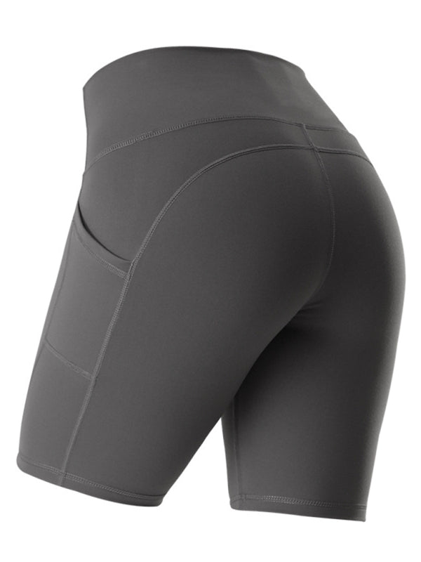 Stitching Five Point Pockets High Waist Hip Lifting Cycling Shorts
