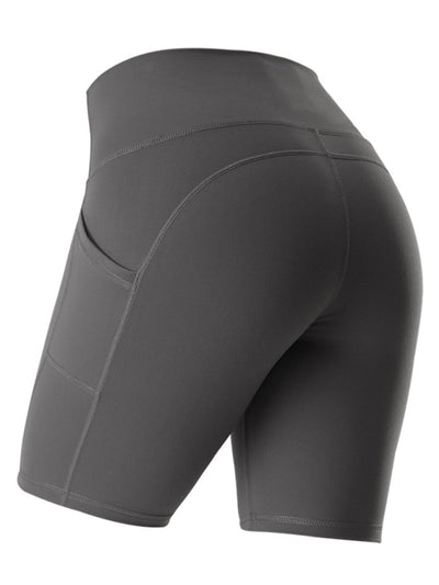 Stitching Five Point Pockets High Waist Hip Lifting Cycling Shorts