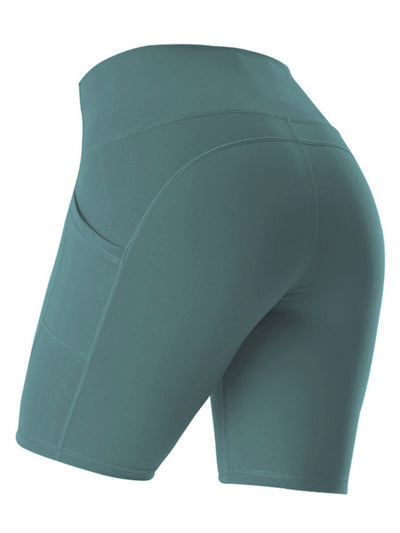 Stitching Five Point Pockets High Waist Hip Lifting Cycling Shorts