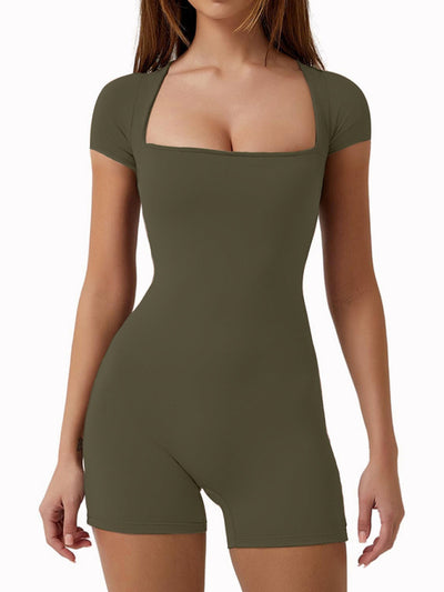 Yoga Tight Fitting Short Sleeve Shorts Jumpsuit