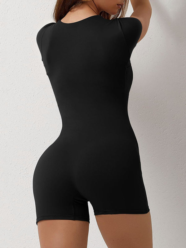 Yoga Tight Fitting Short Sleeve Shorts Jumpsuit