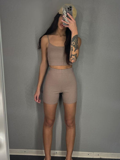 2-Piece High Waist Yoga Gym Top & Shorts Set