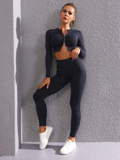 Multi-Color Fitness Long Sleeve Zipper Jacket & Leggings Set