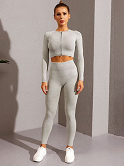 Multi-Color Fitness Long Sleeve Zipper Jacket & Leggings Set