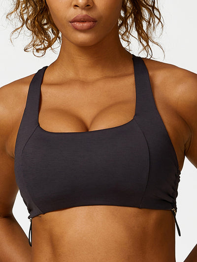 Drawstring Breathable Yoga Solid Color Sports Bra