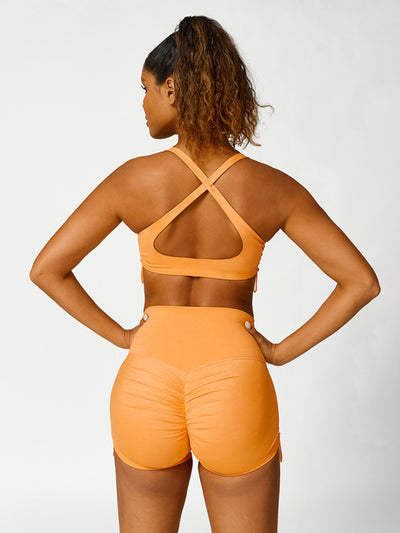 Drawstring Breathable Yoga Solid Color Sports Bra