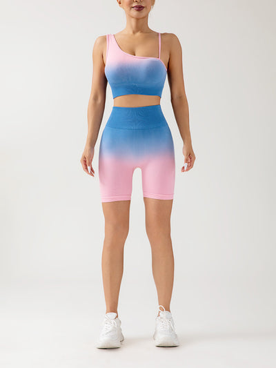 Gradient Seamless Breathable Sports Yoga Shorts & Top Set