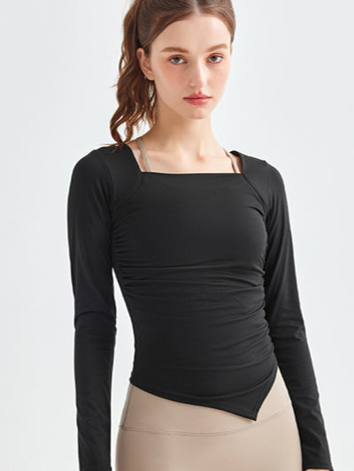 Square Collar Hem Sports Long Sleeve Quick Drying Top