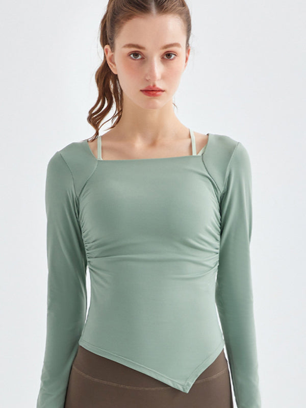 Square Collar Hem Sports Long Sleeve Quick Drying Top