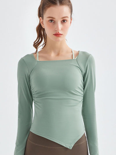 Square Collar Hem Sports Long Sleeve Quick Drying Top