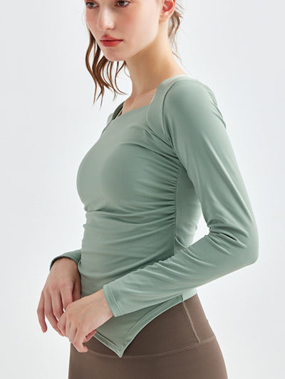 Square Collar Hem Sports Long Sleeve Quick Drying Top