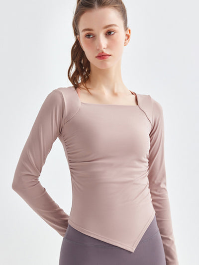 Square Collar Hem Sports Long Sleeve Quick Drying Top