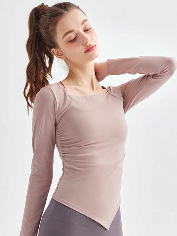 Square Collar Hem Sports Long Sleeve Quick Drying Top
