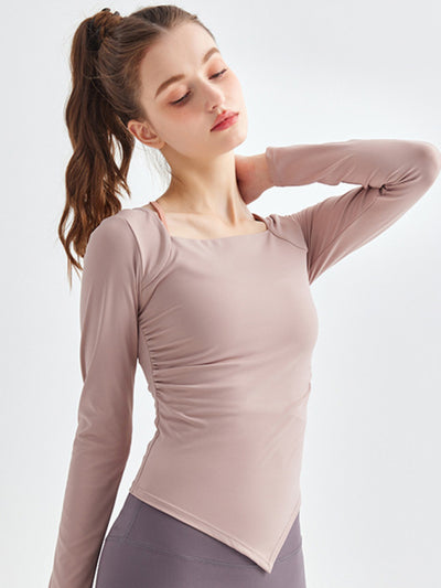 Square Collar Hem Sports Long Sleeve Quick Drying Top