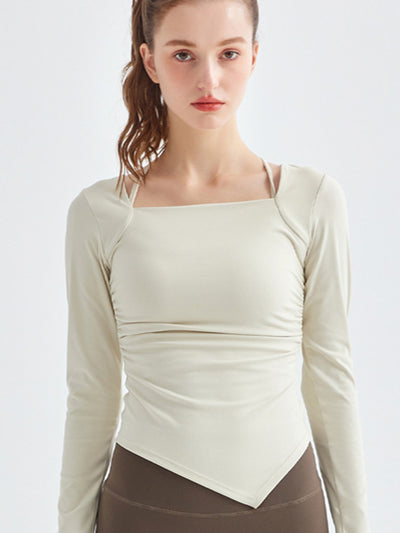 Square Collar Hem Sports Long Sleeve Quick Drying Top