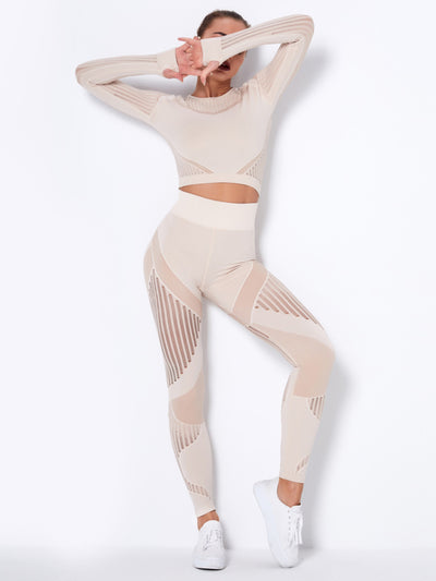 Seamless Striped Long Sleeve Top & Pants Quick-Drying Yoga Set