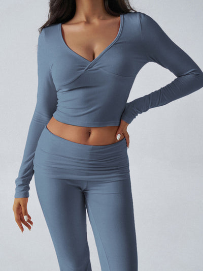 Yoga Slim Fit Sports Knit Long Sleeve Pants Two-Piece Set