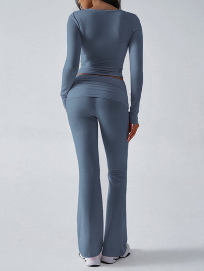 Yoga Slim Fit Sports Knit Long Sleeve Pants Two-Piece Set