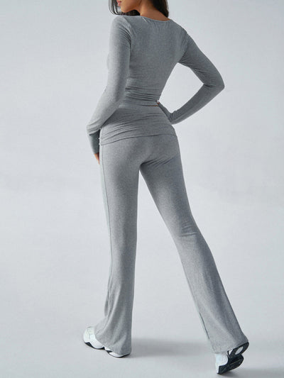 Yoga Slim Fit Sports Knit Long Sleeve Pants Two-Piece Set