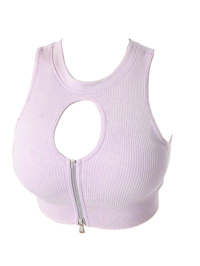 Zipper Yoga Sport Tank Top Solid Color