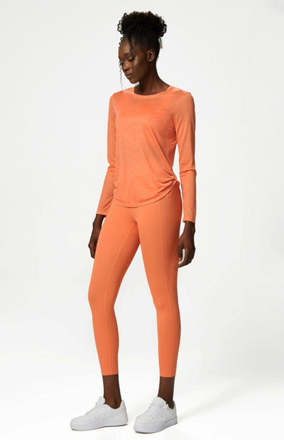 Round Neck Curved Hem Long Sleeve Sports Top Quick Dry Breathable