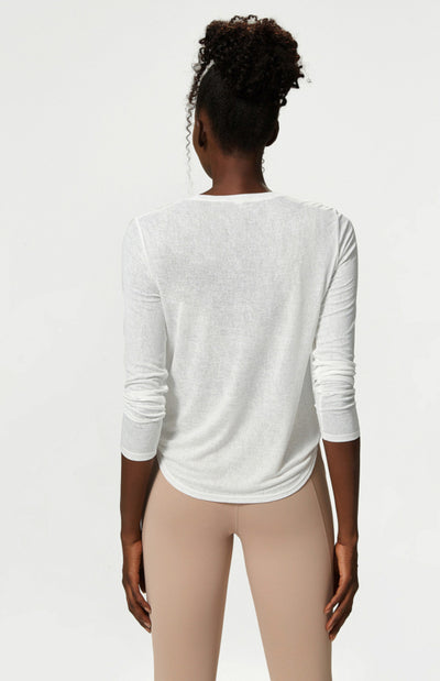 Round Neck Curved Hem Long Sleeve Sports Top Quick Dry Breathable