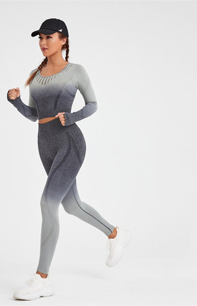 Gradient Long Sleeve Yoga Top & High Waist Legging Set