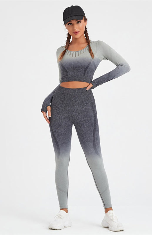 Gradient Long Sleeve Yoga Top & High Waist Legging Set