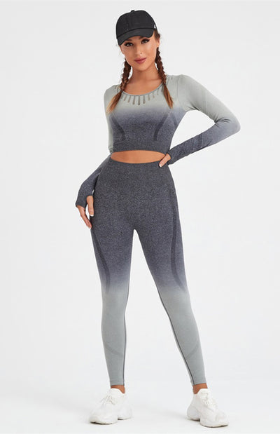 Gradient Long Sleeve Yoga Top & High Waist Legging Set