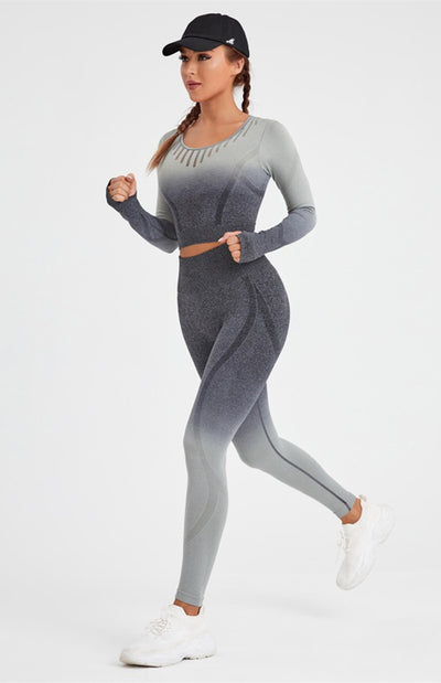 Gradient Long Sleeve Yoga Top & High Waist Legging Set