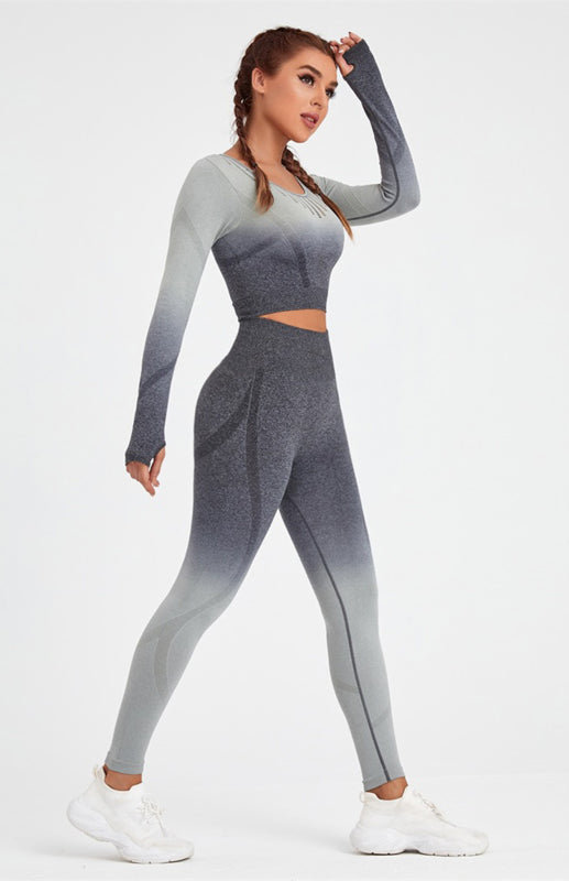Gradient Long Sleeve Yoga Top & High Waist Legging Set
