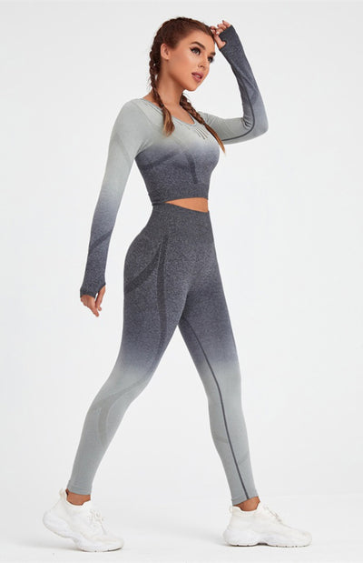 Gradient Long Sleeve Yoga Top & High Waist Legging Set